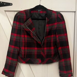 Chic Plaid Blazer - Red and Black